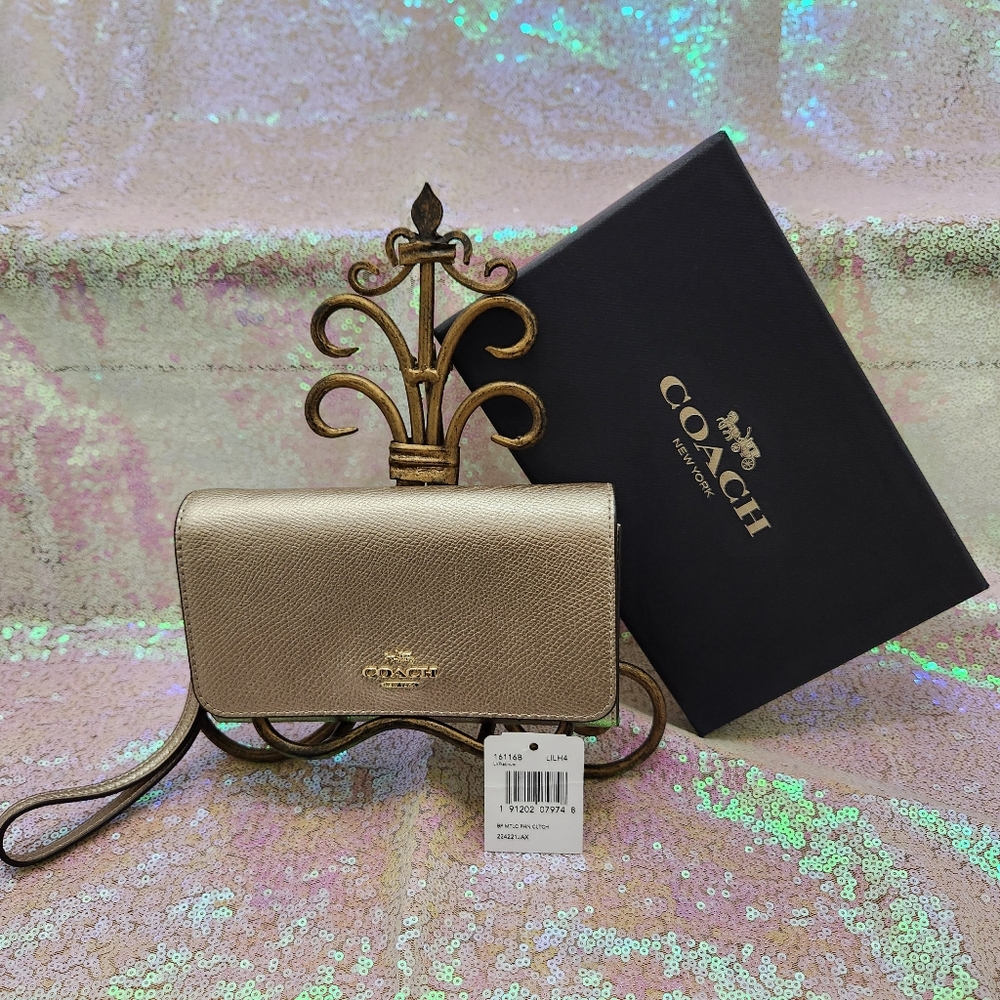Coach Gold Pebble Leather Wristlet